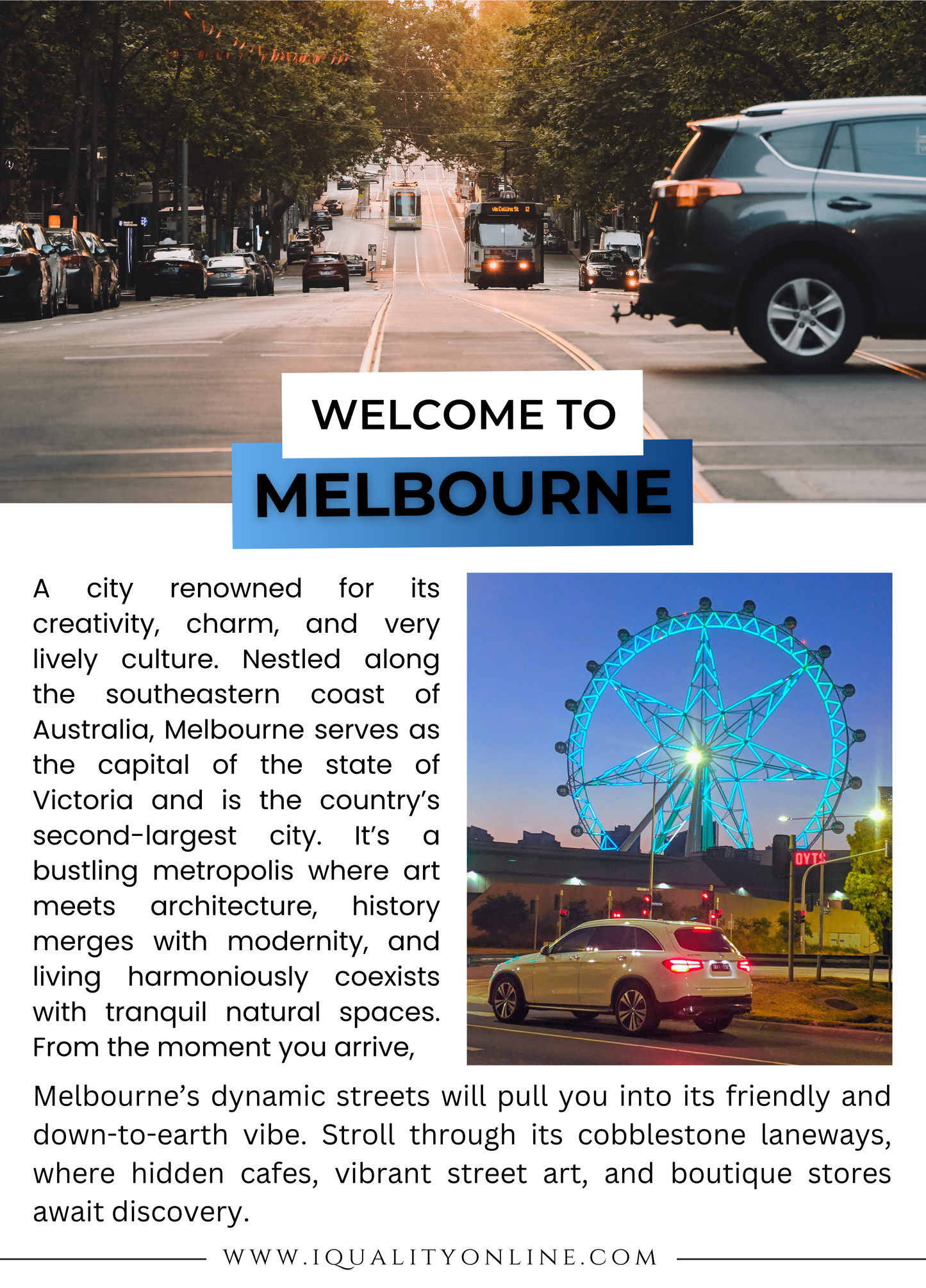 Cover of “The Ultimate Melbourne Travel Guide” featuring iconic Melbourne landmarks, vibrant street art, bustling laneways, and scenic city views, representing top attractions, dining, and local culture.